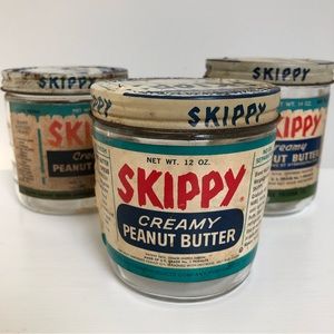 Vintage 1950’s Set of Three Skippy Peanut Butter Ball Jars